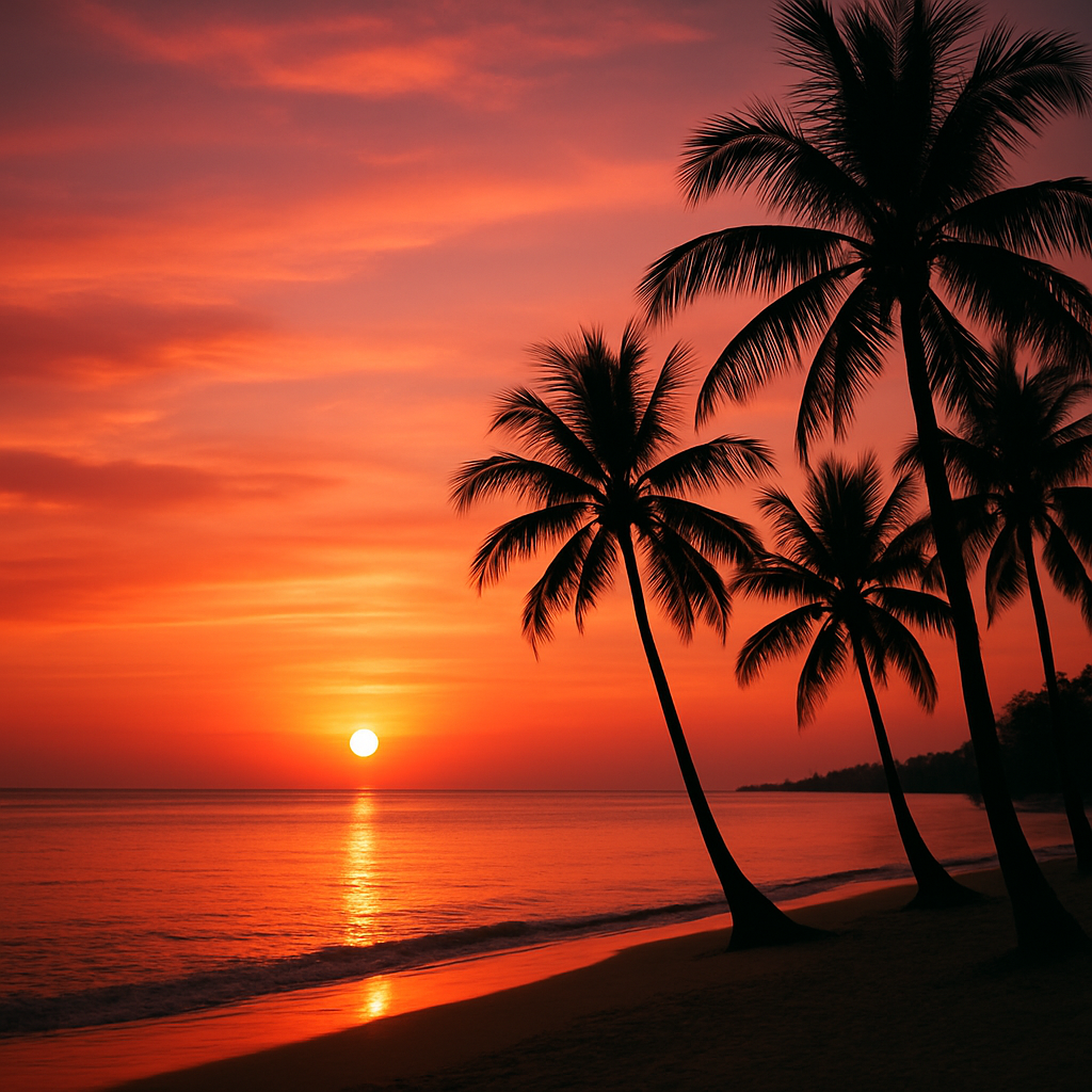 Sunset over a tropical Vietnam beach