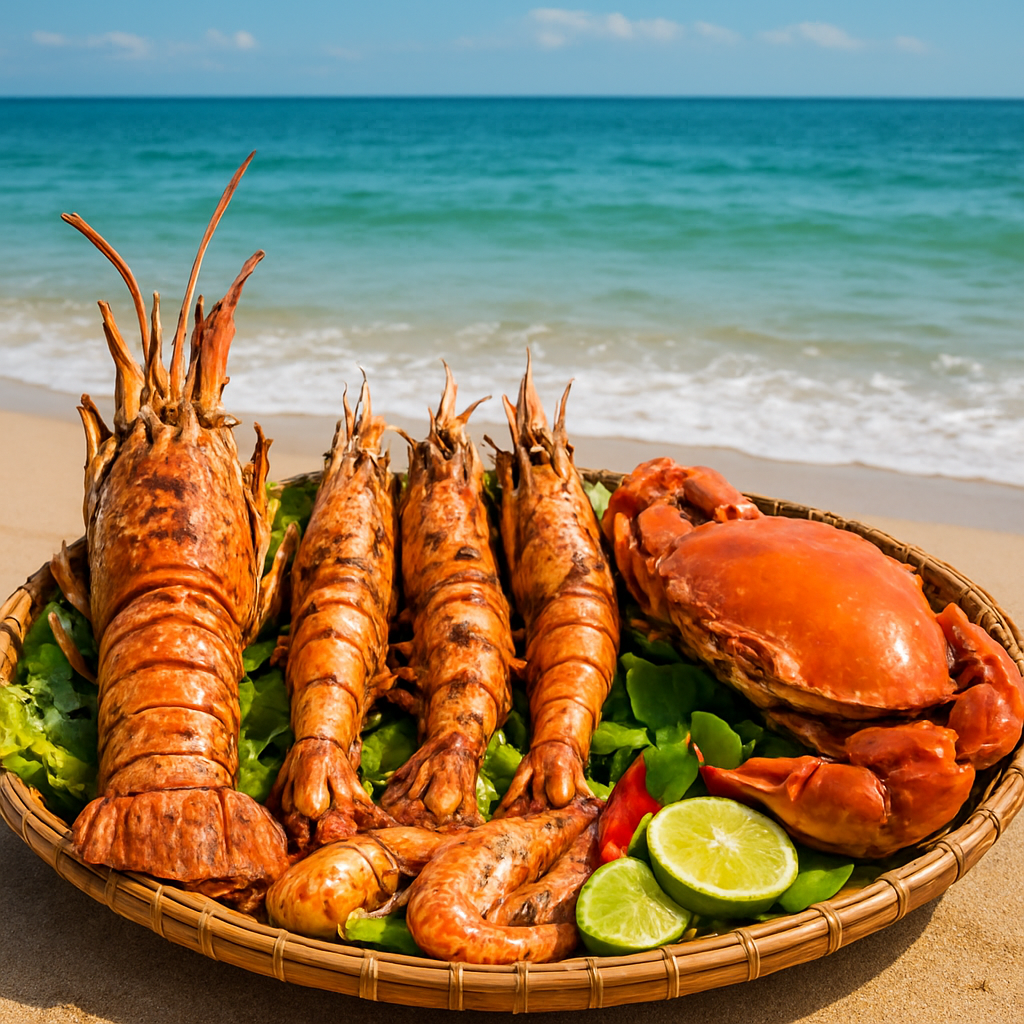 Fresh seafood platter on the beach