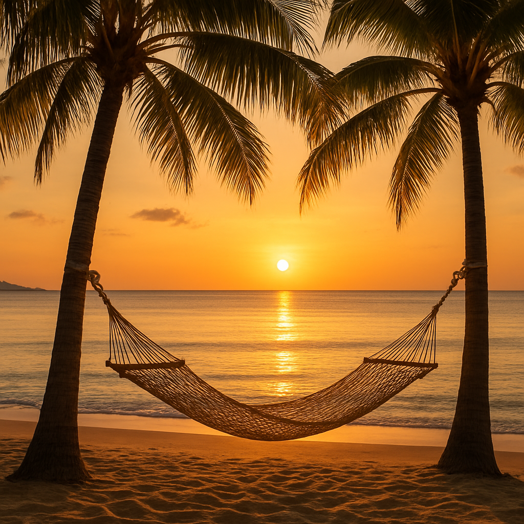 Beach hammock between palm trees
